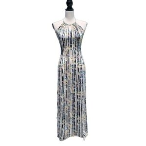 Candies Size XS, Black White and Floral Stripe Maxi Halter Dress, Exc. Used Cond